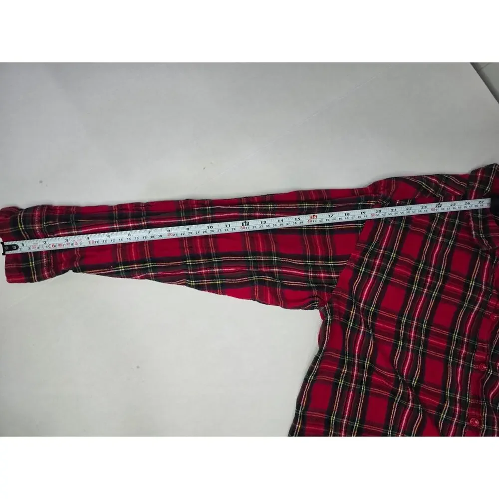 Time and Tru Red Plaid Flannel Shirt XL Cotton Button Front Tartan Fall